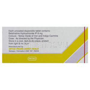 ゼバート, ベタヒスチン, Zevert, 8MG 錠 (Intas) 成分・製造元情報