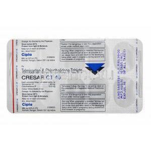 クレサー CT (テルミサルタン 40mg/ クロルタリドン 12.5mg) 錠剤裏面