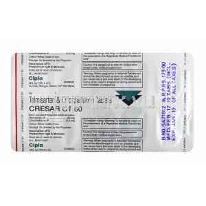 クレサー CT (テルミサルタン 80mg/ クロルタリドン 12.5mg) 錠剤裏面