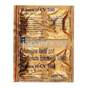 プルモセフ CV, セフロキシム 500mg　/ クラブラン酸   125mg,錠剤,シート情報