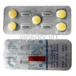 レトロノール,レトロゾール 2.5mg, 5錠, 製造元：Knoll Pharmaceuticals Ltd, シート表面,シート裏面