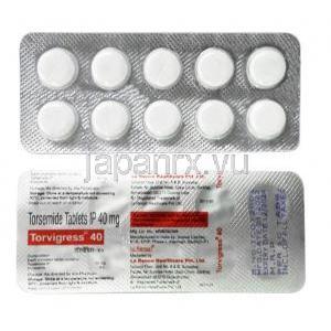 トルビグレス 40（新包装）, , トラセミド 40mg, 製造元：La Renon Healthcare, シート表面, シート裏面