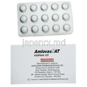 アムロバス AT,アムロジピン 5mg/ アテノロール 50mg, 箱裏面情報,　製造元, シート表面