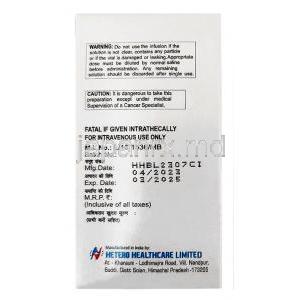 システロ 注射, シスプラチン 50 mg,注射,製造元：Hetero Healthcare, 箱情報