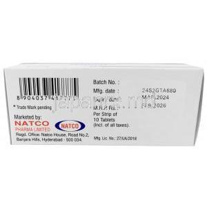ダプナット 5, ダパグリフロジン 5mg, 製造元：Natco Pharma, 箱情報, 製造日, 消費期限
