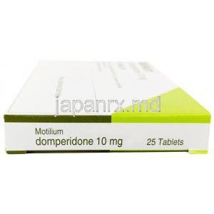 モティリウム, ドンペリドン 10mg, 25錠, 製造元：Janssen Pharmaceutica, 箱側面