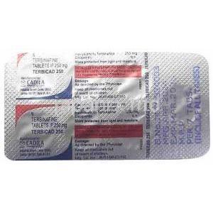 テルビカド, テルビナフィン 250 mg, 7 錠, 製造元：Cadila Pharmaceuticals Ltd, シート情報