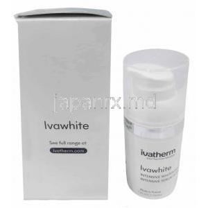 イバホワイト美白美容液  30mL, 製造元： Ivatherm, 箱, ボトル表面