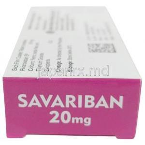 サバリバン, リバロキサバン 20 mg, 製造元：Sava  Healthcare, 箱側面-2