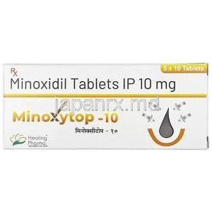 ミノキシトップ, ミノキシジル 10 mg, 製造元：Healing Pharma India Pvt Ltd, 箱表面