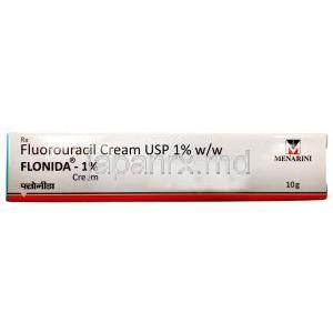 Flonida Cream, Fluorouracil 1%, Cream 10g, Menarini India, Box front view