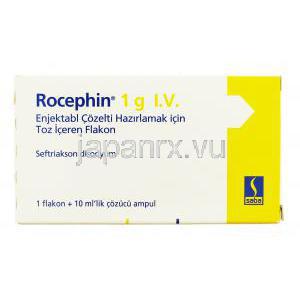 ロセフィン Rocephin, セフトリアキソンナトリウム 1mg 注射 （ロシェ社） 箱